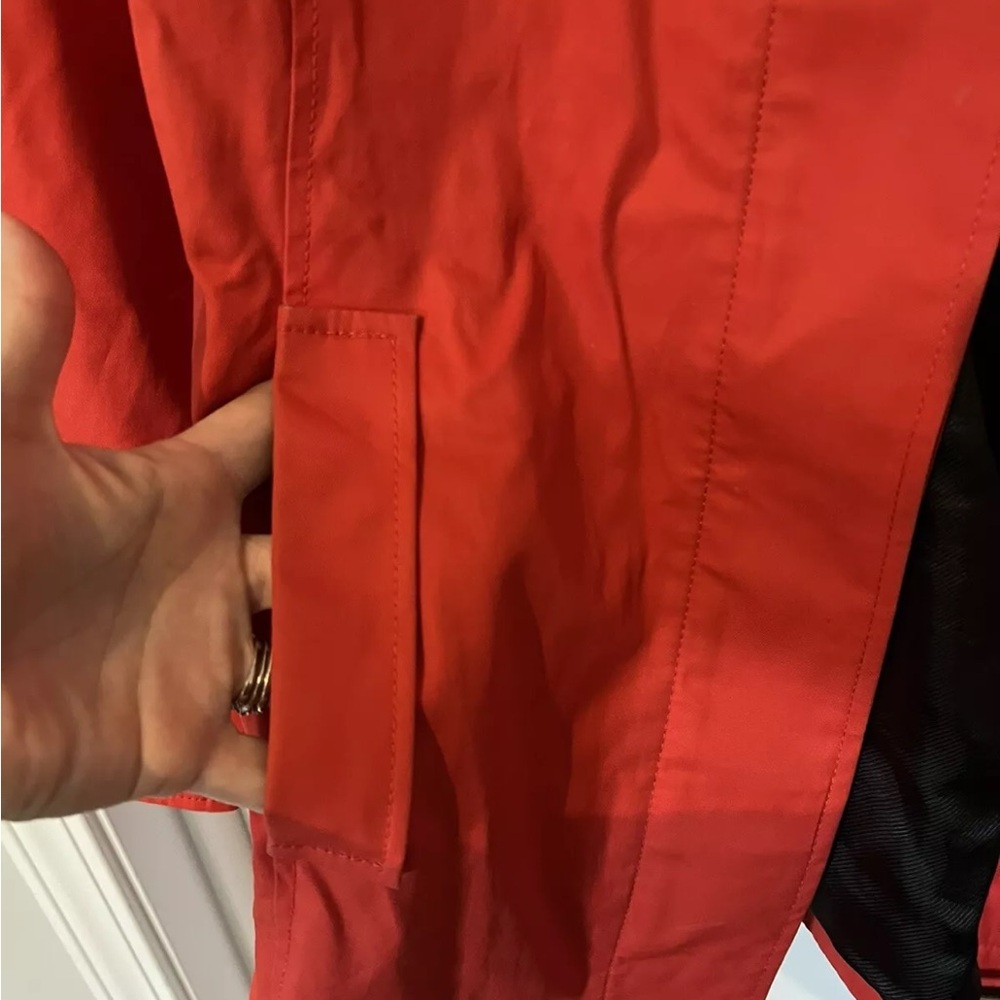 Banana Republic Orange Red Hip length trench belt Lined Coat Jacket Size L - Picture 6 of 13